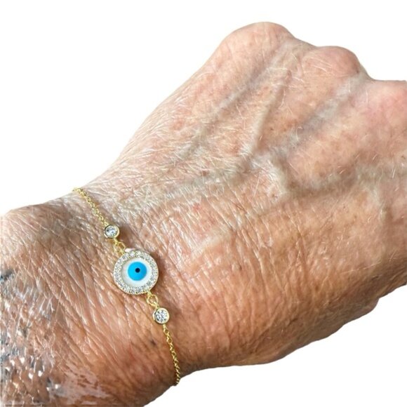 NEO RELIQUE New Gold Toned Sterling Silver Evil Eye Bracelet Rhinestones CZ - Picture 3 of 15